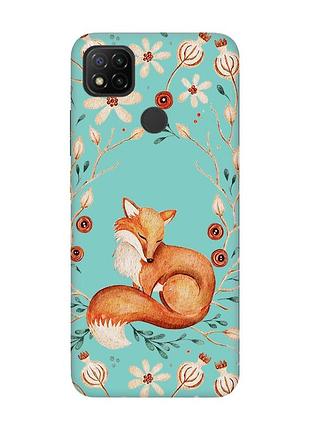 Матовый бирюзовый чехол на xiaomi redmi 9c/10a лисичка (принт 420)