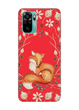 Матовый красный чехол на xiaomi redmi note 10/note 10s лисичка (принт 420)