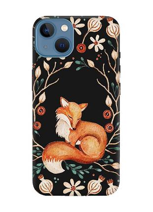 Матовый черный чехол на apple iphone 13 лисичка (принт 420)
