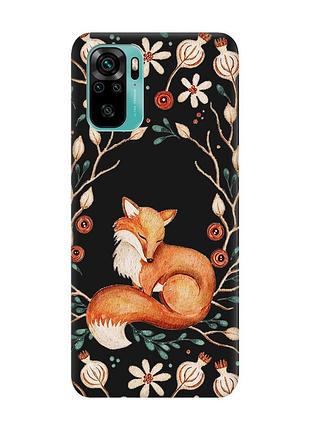Матовый черный чехол на xiaomi redmi note 10/note 10s лисичка (принт 420)