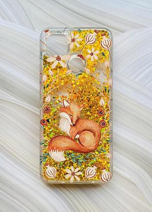 Чехол с плавающими золотыми блестками на xiaomi redmi 9c/10a лисичка (принт 420)