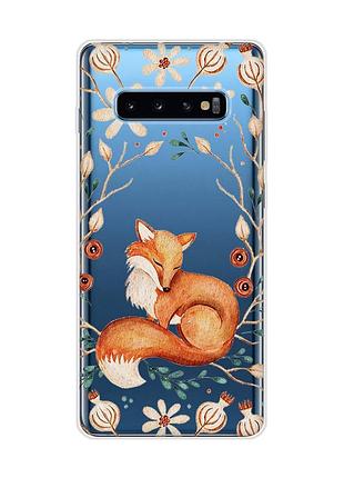 Прозрачный чехол на samsung galaxy s10 plus лисичка (принт 420)