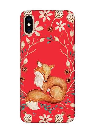 Матовый красный чехол на iphone xs max лисичка (принт 420)