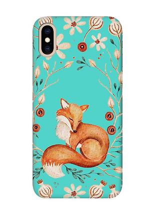 Матовый бирюзовый чехол на iphone xs max лисичка (принт 420)