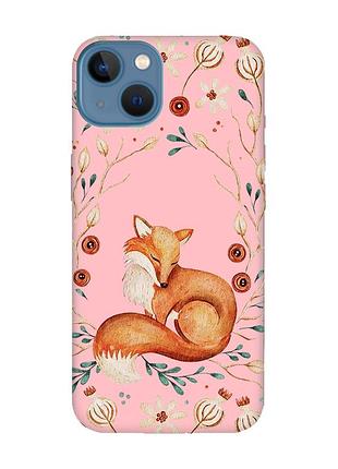 Матовый розовый чехол на apple iphone 13 лисичка (принт 420)