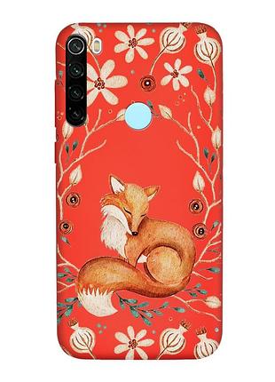 Матовый красный чехол на xiaomi redmi note 8t лисичка (принт 420)