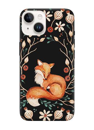 Матовий чорний чохол на apple iphone 14 лисичка (принт 420)