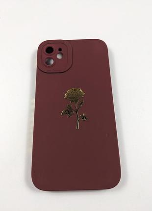 Чехол для iphone 11 minscose бордовый с розой уценка