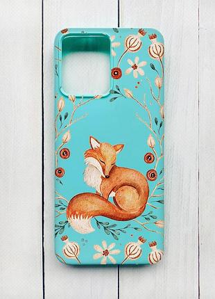 Матовый чехол на xiaomi redmi 12 бирюзовый лисичка (принт 420)