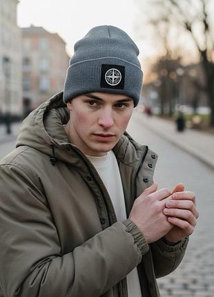 Шапка stone island сіра ( нашивка )