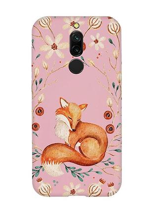 Матовый розовый чехол на xiaomi redmi 8 лисичка (принт 420)
