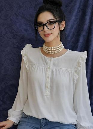 100% коттон 🦋 хлопок блуза рубашка с рукавом бабочкой широкая ровная свободная снежно-белая