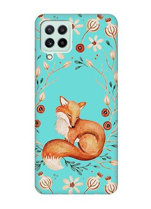 Матовый бирюзовый чехол на samsung galaxy m32/m22/a22 4g лисичка (принт 420)