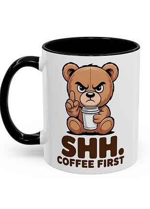 Кухоль "shh. coffee first" 330 мл чорний