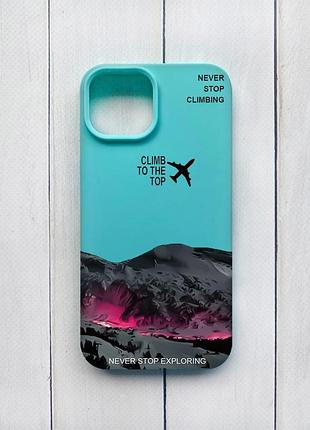 Матовый чехол на iphone 15 бирюзовый поднимись на вершину (принт 419)