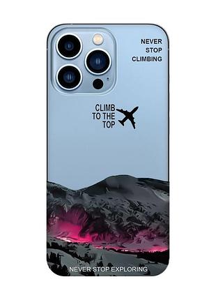 Прозорий чохол на apple iphone 13 pro max піднімись на вершину (принт 419)