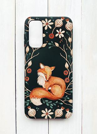 Матовый чехол на samsung galaxy a14 5g черный лисичка (принт 420)