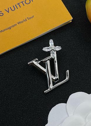 Брошь луи виттон «lv flower crystal silver» люкс качество