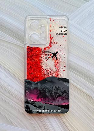 Чехол с плавающими красными блестками на xiaomi redmi note 12 4g поднимись на вершину (принт 419)