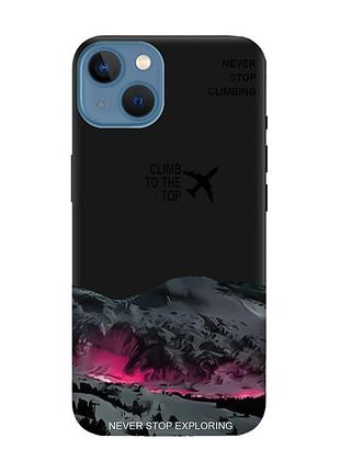 Матовый черный чехол на apple iphone 13 поднимись на вершину (принт 419)