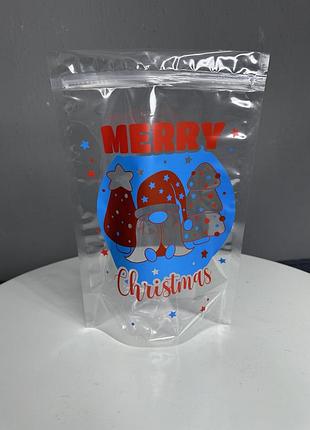 Дой пак прозрачный 20*30+5 на 1 кг новогодний с рисунком надпись merry christmas