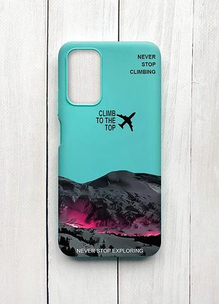 Матовый чехол на xiaomi redmi 9t бирюзовый поднимись на вершину (принт 419)