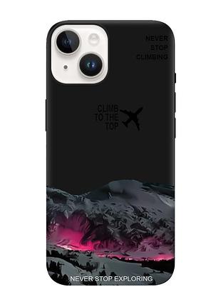 Матовий чорний чохол на apple iphone 14 піднімись на вершину (принт 419)