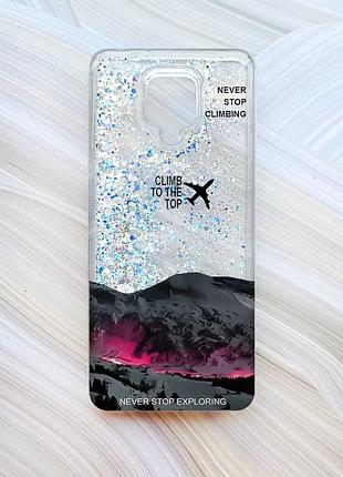Чохол з плаваючими срібними блискітками на xiaomi redmi note 9 pro/9 pro max/9s піднімись на вершину (принт 419)