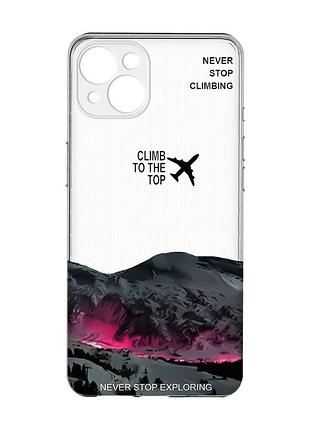 Прозрачный чехол с защитой камер на iphone 15 plus поднимись на вершину (принт 419)