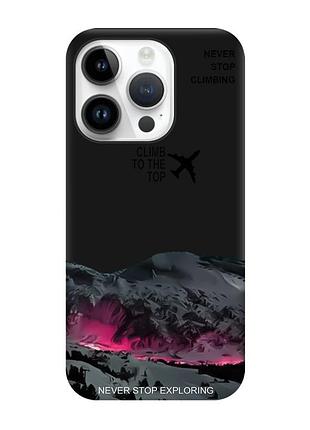 Матовий чорний чохол на apple iphone 14 pro піднімись на вершину (принт 419)