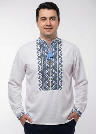 Мужская вышиванка на домотканном полотне гармония