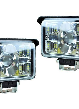 Прямоугольные led фары, комплект 2шт 58w 12-24v (11,5см х 8см х 5см) (ближний + дальний + желтый свет)