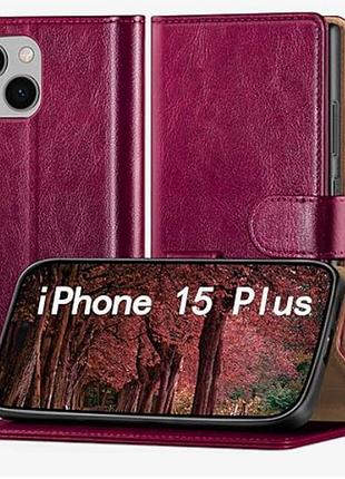 Чехол-книжка ringpi для iphone 15 plus винно-красный