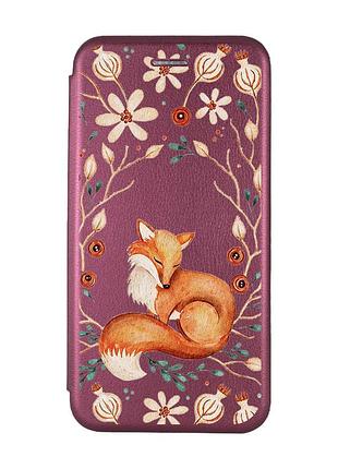 Чохол-книжка бордовий з малюнком на samsung galaxy a55 (a556) лисичка (принт 420)
