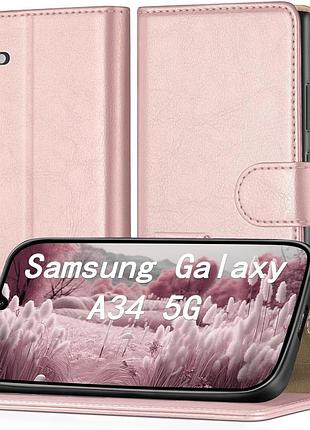 Чехол-книжка ringpi для samsung galaxy a34 5g розовое золото