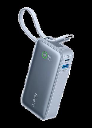 Anker nano power bank (30w, build-in usb-c cable, 10000 mah) ice lake blue павербанк із вбудованим кабелем usb-c і дисплеєм сірий