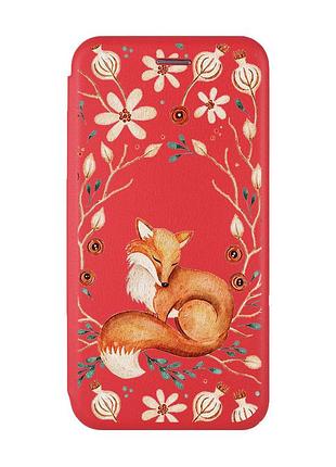 Чохол-книжка червоний з малюнком на xiaomi redmi 8a лисичка (принт 420)