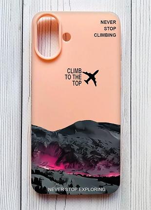 Матовий персиковий чохол на iphone 16 plus піднімись на вершину (принт 419)