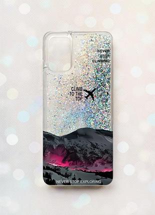 Чехол с плавающими серебряными блестками на samsung galaxy a02s поднимись на вершину (принт 419)