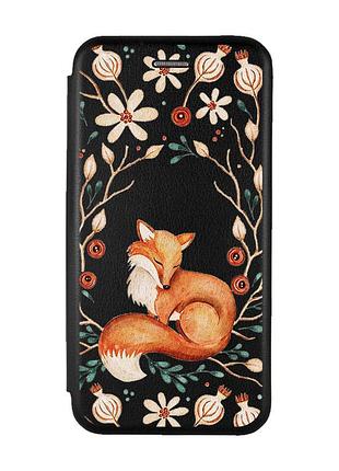 Чехол-книжка черный с рисунком на xiaomi redmi note 8t лисичка (принт 420)