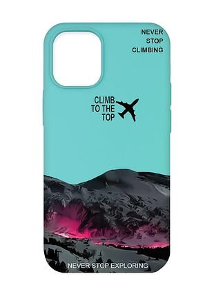 Матовый бирюзовый чехол на iphone 12 / 12 pro (6.1) поднимись на вершину (принт 419)