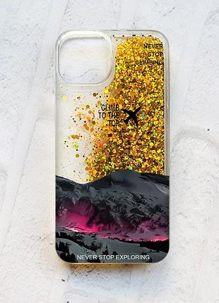 Чехол с плавающими золотыми блестками на iphone 13 поднимись на вершину (принт 419)