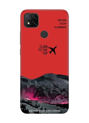 Матовый красный чехол на xiaomi redmi 9c/10a поднимись на вершину (принт 419)