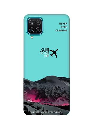 Матовый бирюзовый чехол для samsung galaxy a12 поднимись на вершину (принт 419)