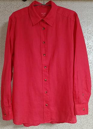 Актуальная женская оверсайз льняная лен pure linen коралловая рубашка блуза блузка бренд marks&amp;spencer, р.16
