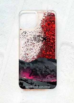 Чехол с плавающими красными блестками на iphone 14 поднимись на вершину (принт 419)