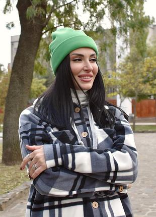 Женская зимняя шапка на флисе зеленый