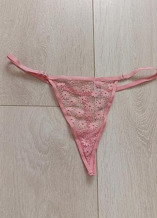 Розовые трусики ажурные стринги кружевные бикини primark s c 8 36 44