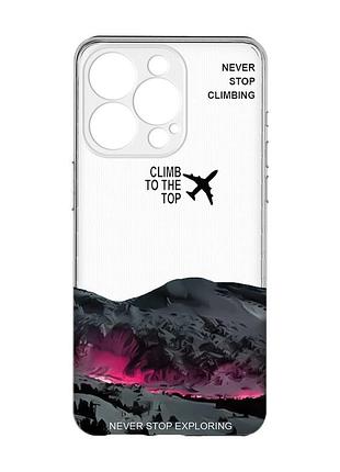 Прозрачный чехол с защитой камеры на iphone 15 pro max поднимись на вершину (принт 419)