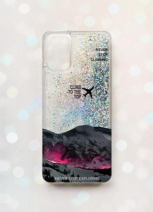 Чехол с плавающими серебряными блестками на samsung galaxy a03s (a037) поднимись на вершину (принт 419)